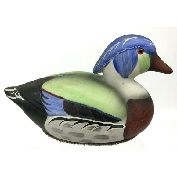 Jasco Mallard Duck Porcelain Lint Remover Brush 1980's Collectible Hand Panted - Picture 1 of 12